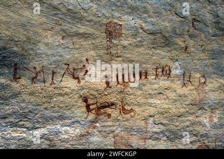 Détail de pétroglyphes sur roche dans le parc national Sierra Capybara Banque D'Images