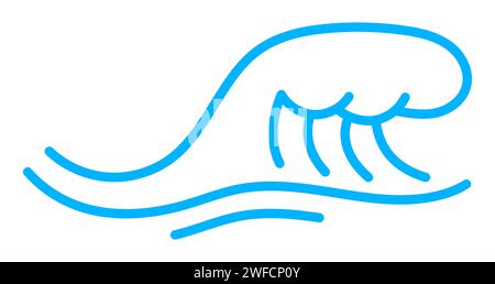 Icône de ligne de vague, eau d'ondulation de mer et d'océan. Tsunami ou tempête d'océan pictogramme linéaire abstrait d'onde bleue, jet d'eau de rivière ou mer frisé splash icône vectorielle de ligne mince ou symbole minimaliste Illustration de Vecteur