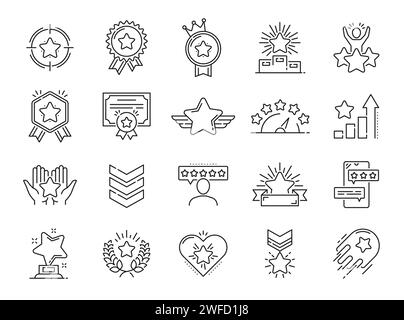 Icônes d'évaluation de la qualité, rang, récompense, symboles d'étoile de grade. Évaluation du client, réputation de l'entreprise ou satisfaction des utilisateurs ou notation de signes vectoriels simples. Symbole d'enquête client ou icône de contour avec des étoiles Illustration de Vecteur