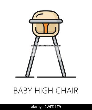 Chaise haute pour bébé. Icône de meubles, intérieur de la maison. Pictogramme de contour de meubles d'appartement, article ménager pour enfant ou élément intérieur de chambre signe vectoriel de ligne mince, symbole de chaise de bébé Illustration de Vecteur