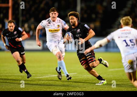 LONDRES, ROYAUME-UNI. 27 janvier 2024. Andy Christie de Saracens en action lors de Saracens vs Exeter Chiefs Gallagher Premiership Rugby R10 à StoneX Banque D'Images