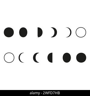 Phases lunaires icône astronomie spatiale nocturne. nature lune phases ombre sphère. Tout le cycle de la nouvelle lune à la pleine lune. illustration vectorielle. SPE 10. Illustration de Vecteur