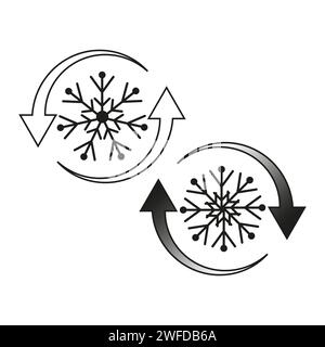 icône de commande de congélateur, refroidissement ou dégivrage automatique, voiture ou maison de conditionnement, flocon de neige avec deux flèches de rotation. Illustration vectorielle. image de stock. SPE 10 Illustration de Vecteur