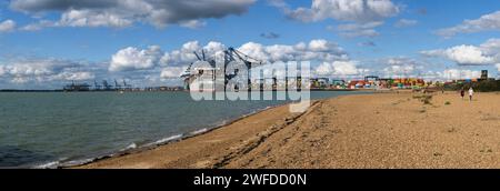 Porte-conteneurs dans le port de Felixstowe, le plus grand port à conteneurs du Royaume-Uni Banque D'Images