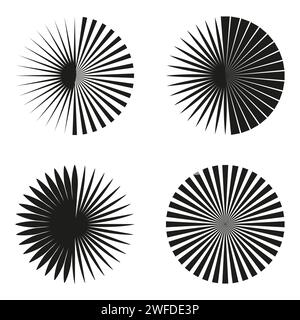 Radiaux, lignes rayonnantes, bandes élément circulaire abstrait. Rayons, faisceaux Starburst, élément Sunburst. Convergence, fusion, étalement des lignes. Vecteur illu Illustration de Vecteur