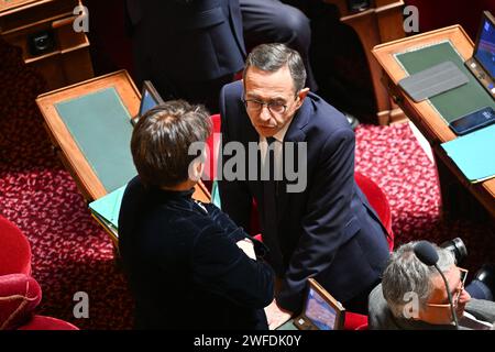 Paris, France. 30 janvier 2024. Bruno Retailleau, sénateur de Vendée avant le discours du ministre français de l'économie Bruno le Maire présentant la politique générale du Premier ministre Attal au Sénat le 30 janvier 2024. Photo Tomas Stevens/ABACAPRESS.COM crédit : Abaca Press/Alamy Live News Banque D'Images