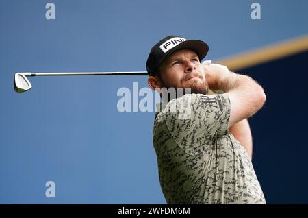 Photo de dossier datée du 13-09-2023 de Tyrrell Hatton, qui est devenu le dernier joueur à rejoindre LIV Golf et fera ses débuts au Mexique cette semaine dans l'équipe du champion des Masters Jon Rahm. Date d'émission : mardi 30 janvier 2024. Banque D'Images