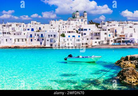 L'un des plus beaux villages de pêcheurs traditionnels de Grèce - Naoussa sur l'île de Paros, Cyclades, vacances d'été grecques Banque D'Images