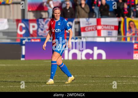 Sutton, Royaume-Uni. 28 janvier 2024. Le VBS Community Stadium, Sutton, Angleterre, janvier 28 2024 Kirsten Reilly, milieu de terrain de Crystal Palace (11) lors du match de championnat FA Womens entre Crystal Palace et Charlton Athletic au VBS Community Stadium, Sutton, Angleterre (Stephen Flynn/SPP) crédit : SPP Sport Press photo. /Alamy Live News Banque D'Images
