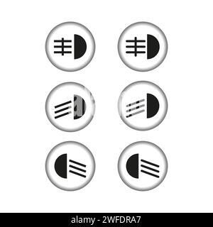 Témoins lumineux. Icônes feux de croisement, feux de route, feux antibrouillard. Icônes des feux stop et des feux antibrouillard arrière. Illustration vectorielle. SPE 10. image de stock. Illustration de Vecteur