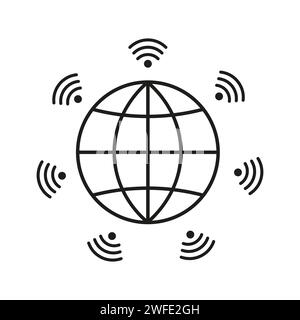 Icône globe. Symbole de planète couverte WiFi. Illustration vectorielle. SPE 10. Image de stock. Illustration de Vecteur