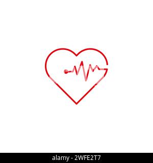 Cœur rouge avec ligne de battement. Symbole médical de la vie. Illustration vectorielle. SPE 10. Image de stock. Illustration de Vecteur