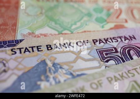 Gros plan du billet de banque roupie de la Banque d'État du Pakistan Banque D'Images