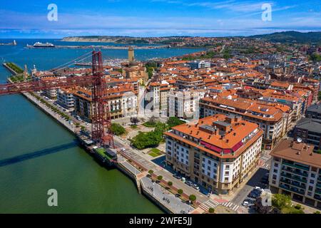 Vue aérienne panoramique de Getxo, province de Bilbao, pays Basque, Euskadi, Espagne. Getxo de Guecho était une elizatea paroissiale, anteiglesia, à l'origine une rur Banque D'Images