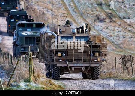 Salisbury Plain, Wiltshire, Royaume-Uni - février 11 2010 : Mastiff 2 de l'armée britannique, véhicule de patrouille blindé 6x6 roues motrices sur la zone d'entraînement de Salisbury Plain Banque D'Images