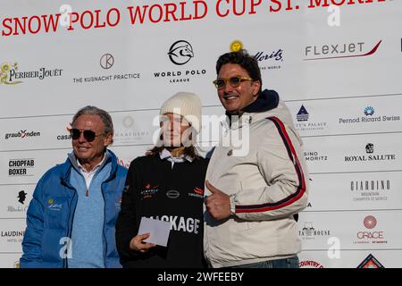 St. Moritz - 28 janvier 2024 : actions de jeu et cérémonie de remise des prix lors de la finale de la coupe du monde de Polo de neige St.Moritz 2024 Banque D'Images