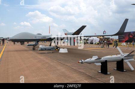 RAF Protector RG Mk 1 (General Atomics MQ-9B Reaper) drone UAV exposé à la base aérienne RAF Fairford. Fairford, Royaume-Uni - 13 juillet 2018 Banque D'Images