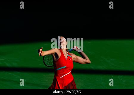 Petra KVITOVA (CZE) vs Jelena OSTAPENKO (LAT) lors de leur match de quart de finale dans le cadre des Dubai Duty Free tennis Championships WTA 500 le 17 février 2022 à Dubaï, Émirats arabes Unis. Photo de Victor Fraile / Power Sport Images Banque D'Images