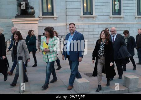 Madrid Espagne ; 01/30/2024.- Oriol Junqueras président du parti républicain de gauche. Le Congrès des députés d'Espagne vote contre la loi d'amnistie pour les politiciens catalans, le parti catalan Juns per Catalunya a voté contre. Ils auront entre 15 jours et un mois de plus pour débattre des amendements déjà enregistrés, avant de revenir en plénière pour leur vote final. Photo : Juan Carlos Rojas Banque D'Images