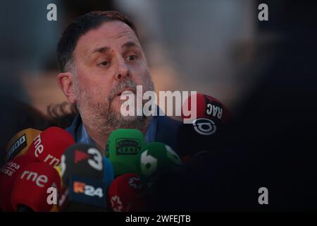 Madrid Espagne ; 01/30/2024.- Oriol Junqueras président du parti républicain de gauche. Le Congrès des députés d'Espagne vote contre la loi d'amnistie pour les politiciens catalans, le parti catalan Juns per Catalunya a voté contre. Ils auront entre 15 jours et un mois de plus pour débattre des amendements déjà enregistrés, avant de revenir en plénière pour leur vote final. Photo : Juan Carlos Rojas Banque D'Images