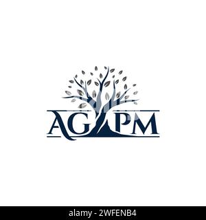 Arbre avec la lettre AGPM logo design concept vecteur de modèle de style plat. Illustration vectorielle Illustration de Vecteur