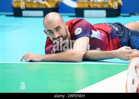 Casalecchio Di Reno, Italie. 28 janvier 2024. Galassi Gianluca #11 de Mint Vero volley Monza vu en actin lors du match pour la médaille d’or “Del Monte Coppa Italia” SuperLega 23/24 entre Sir Susa Vim Perugia et Mint Vero volley Monza à l’Unipol Arena. Score final ; Pérouse 3:1 Monza. (Photo Marco Zaccagnini/SOPA Images/Sipa USA) crédit : SIPA USA/Alamy Live News Banque D'Images