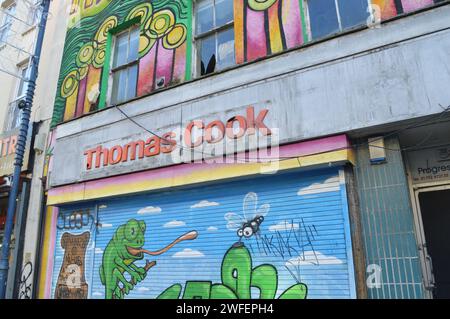 Ancien magasin Thomas Cook sur High Street, Swansea, pays de Galles. 26 janvier 2024. Banque D'Images