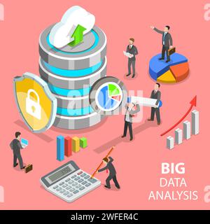 Concept de vecteur isométrique plat de l'analyse de Big Data, base de données distribuée. Illustration de Vecteur