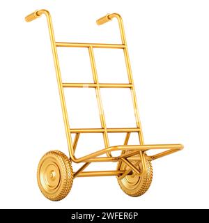 Golden Hand Truck, rendu 3D isolé sur fond blanc Banque D'Images
