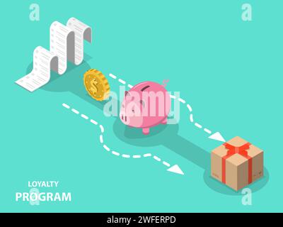 Programme de fidélité télévision vecteur isométrique concept de gagner des points et d'obtenir une récompense, remise en argent. Illustration de Vecteur