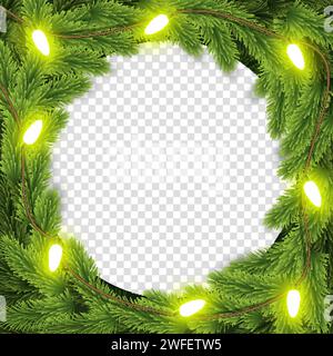 Illustration vectorielle de couronne de Noël. Pour carte de voeux, affiche et bannière. Guirlandes légères, branches de sapin. Illustration de Vecteur