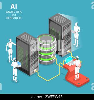 Concept isométrique à vecteur plat de l'analyse et de la recherche en intelligence artificielle, intégration ai, big data. Illustration de Vecteur