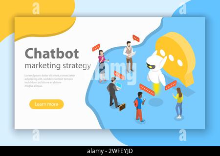 Concept de vecteur isométrique plat de stratégie de marketing chatbot, ai, intelligence artificielle, support client. Illustration de Vecteur