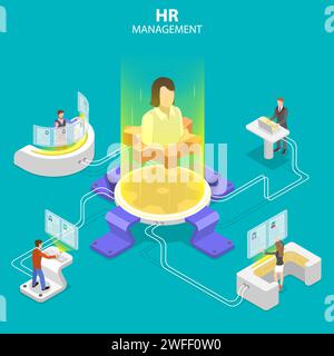 Concept isométrique à vecteur plat de recherche de têtes, recrutement, revue par le responsable RH, recherche d'employés. Illustration de Vecteur