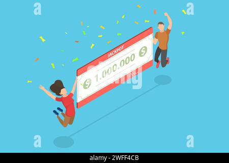 Illustration conceptuelle isométrique de vecteur plat 3D de gagnants heureux avec prix d'argent, gains sur Internet, revenu en ligne, jeux de hasard. Illustration de Vecteur