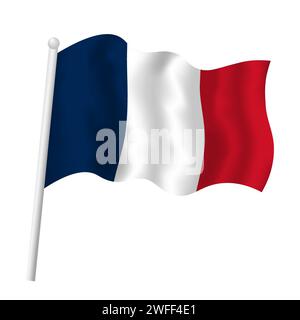 Drapeau de la France brandissant. Illustration isolée vectorielle du drapeau tricolore français sur mât de drapeau dans le vent. Illustration de Vecteur