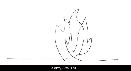 Art de ligne de feu continu, bonfire doodle isolé sur fond blanc. Flamme brûlante simple. Illustration vectorielle Illustration de Vecteur