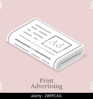 Illustration vectorielle plate isométrique 3D de l'icône de publicité imprimée. Illustration de Vecteur
