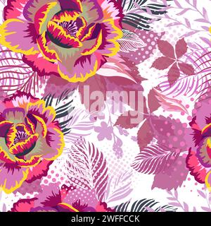 Motif floral. Modèle sans couture pivoines. style des années 90. dessin à la main. Pas ai, illustration vectorielle Illustration de Vecteur