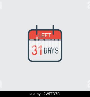 Compte à rebours icône de calendrier de la page quotidienne -31 jours restants. Nombre de jours à parcourir. Application Agenda, date limite de l'entreprise, date. Rappel, programmez un pictogramme simple Illustration de Vecteur