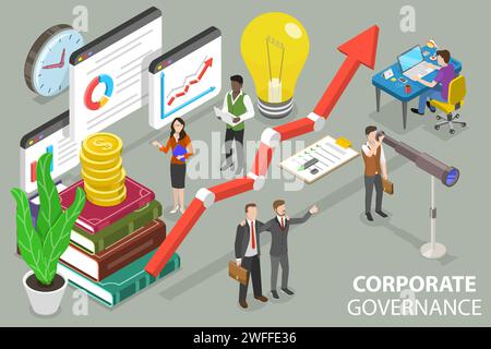 Illustration conceptuelle isométrique à vecteur plat 3D de la gouvernance d'entreprise, plan de développement de l'entreprise. Illustration de Vecteur