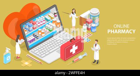 Illustration conceptuelle à vecteur plat isométrique 3D de pharmacie en ligne, pharmacie numérique. Illustration de Vecteur