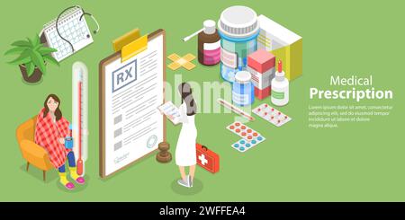 Illustration conceptuelle isométrique à vecteur plat 3D de RX, prescription médicale, soins de santé et médecine Illustration de Vecteur