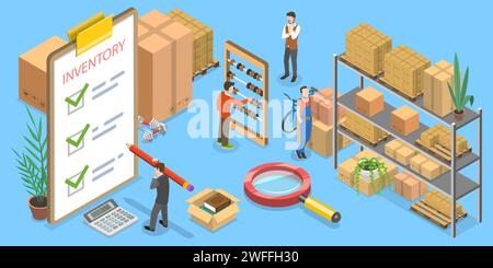 Illustration conceptuelle isométrique à vecteur plat 3D de la gestion des stocks de produits. Illustration de Vecteur
