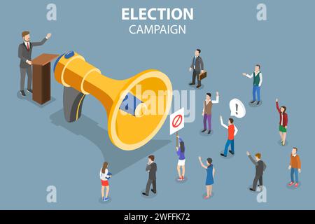 Illustration conceptuelle isométrique à vecteur plat 3D de la campagne électorale, donnant un discours public. Illustration de Vecteur