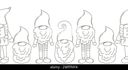 Gnomes de Noël scandinaves. Nouvelle année frontière transparente. Conception de coloration pour le papier, la couverture, le tissu et toute autre utilisation Illustration de Vecteur