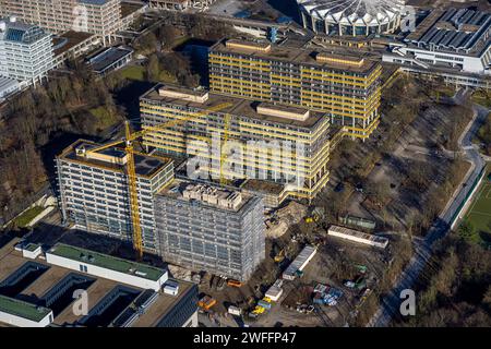 Luftbild, Gebäudekomplex der RUB Ruhr-Universität Bochum, Baustelle Ersatzneubau NA, muschelartige Form rundes Gebäude Audimax Hörsaal, Mensa Gebäude, Querenburg, Bochum, Ruhrgebiet, Nordrhein-Westfalen, Deutschland ACHTUNGxMINDESTHONORARx60xEURO *** vue aérienne, complexe immobilier de l'Université RUB Ruhr de Bochum, remplacement du chantier bâtiment NA, bâtiment rond en forme de coquille Audimax salle de conférence, bâtiment de la cantine, Querenburg, Bochum, zone Ruhr, Rhénanie du Nord-Westphalie, Allemagne ATTENTIONXMINDESTHONORARx60xEURO Banque D'Images