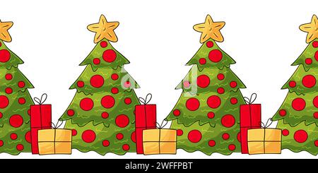 Nouvelle année frontière transparente. Sapins de Noël de dessins animés. Vecteur Illustration de Vecteur