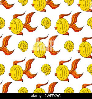 Poissons. Motif marin créatif sans couture. Motif dans le style de dessin à la main, créé pour les tissus Illustration de Vecteur