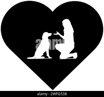 chiot illustration chien silhouette coeur logo chiot icône amour contour animal de vacances canin mammifère de race saint-valentin forme joyeuse valentines ami jeune Illustration de Vecteur